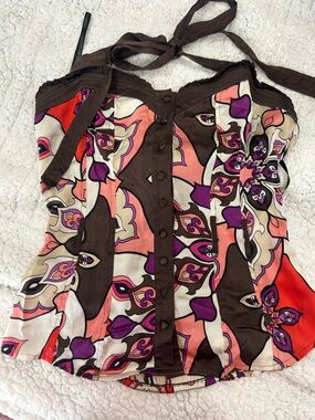 bebe Brown Multicolor Halter Bustier Top